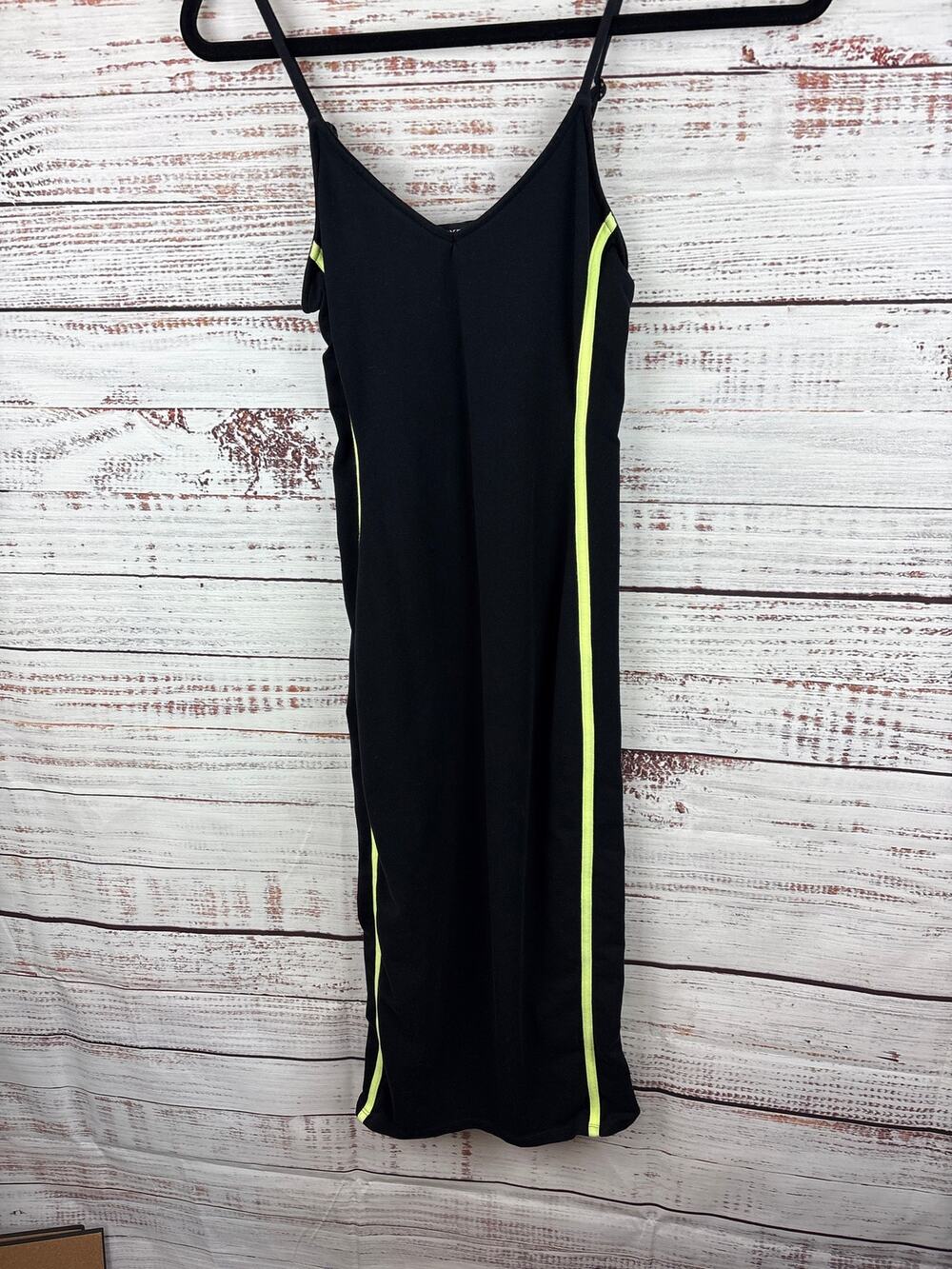 Womens y2K Express Black Green Side Stripe Tank Maxi Dress Bodycon Stretch XXS
